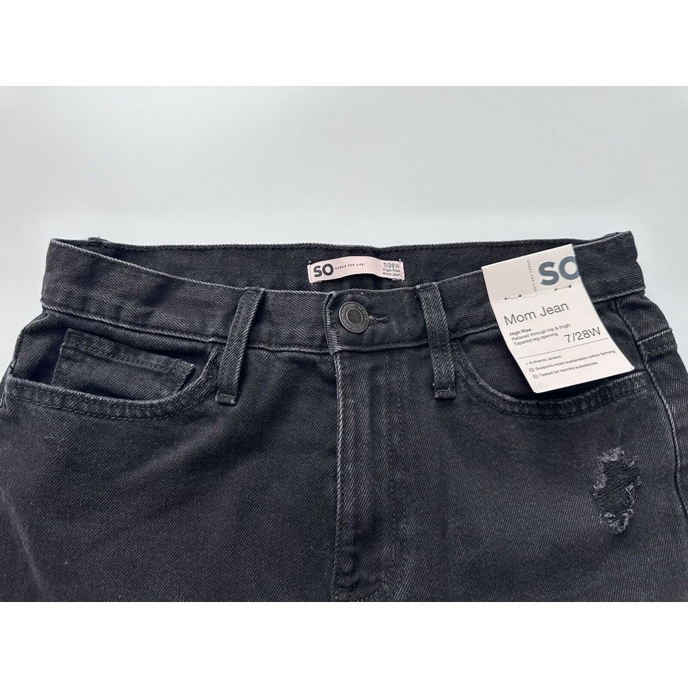 Mom Jeans Distressed Black Raw Hem Size 7/28W Women's SO High Rise New with Tags